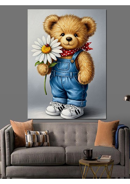 Oyuncak Ayı Tulumlu Sevimli Dekoratif Kanvas - Mdf Ahşap Tablo fiyatları