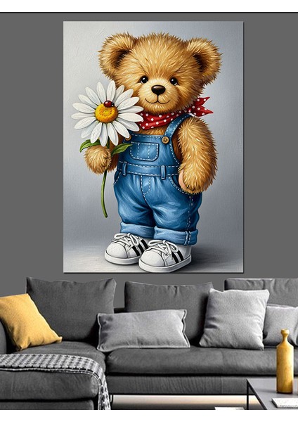 Oyuncak Ayı Tulumlu Sevimli Dekoratif Kanvas - Mdf Ahşap Tablo modelleri