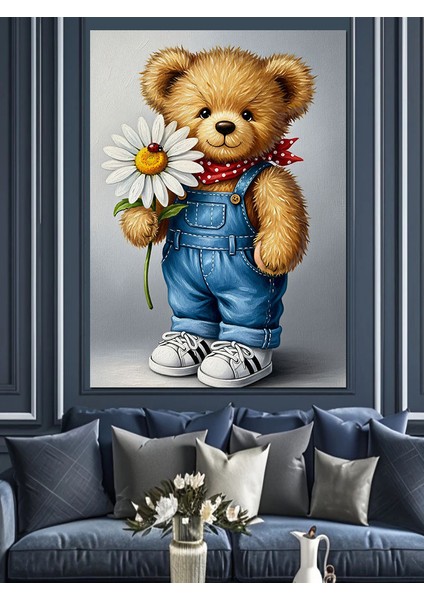 Oyuncak Ayı Tulumlu Sevimli Dekoratif Kanvas - Mdf Ahşap Tablo fırsatları