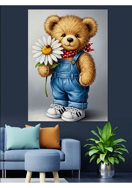 Oyuncak Ayı Tulumlu Sevimli Dekoratif Kanvas - Mdf Ahşap Tablo indirimleri