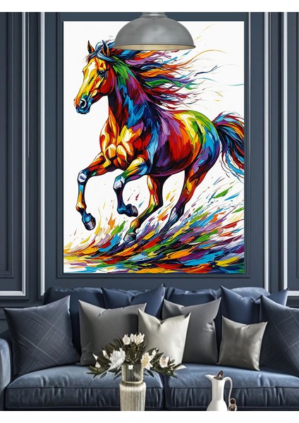 Koşan Renkli At Figürü Dekoratif Kanvas - Mdf Ahşap Tablo