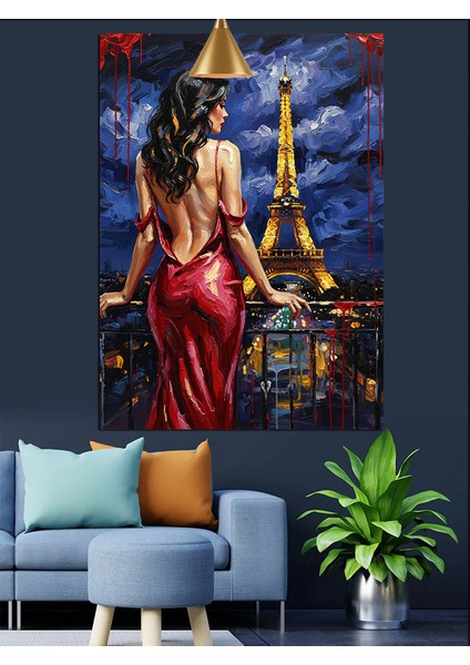 kadın kırmızı elbise paris ve eyfel dekoratif kanvas - mdf ahşap tablo fiyatları