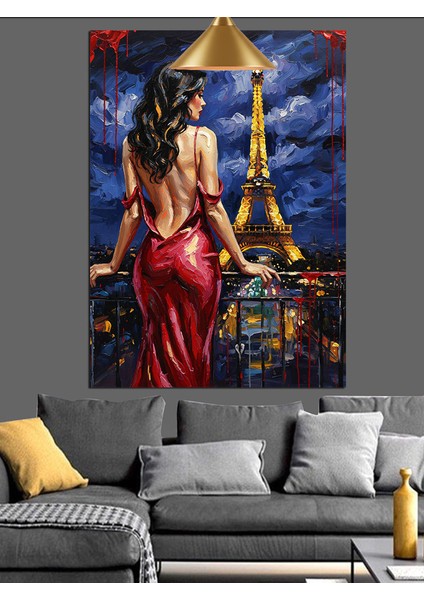 kadın kırmızı elbise paris ve eyfel dekoratif kanvas - mdf ahşap tablo fırsatları