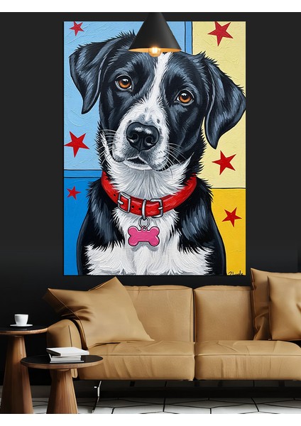 Siyah Beyaz Sevimli Köpek Portresi Dekoratif Kanvas - Mdf Ahşap Tablo