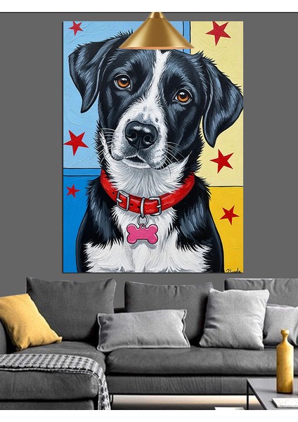 Siyah Beyaz Sevimli Köpek Portresi Dekoratif Kanvas - Mdf Ahşap Tablo fiyatları