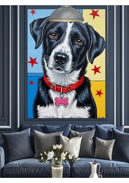 Siyah Beyaz Sevimli Köpek Portresi Dekoratif Kanvas - Mdf Ahşap Tablo modelleri