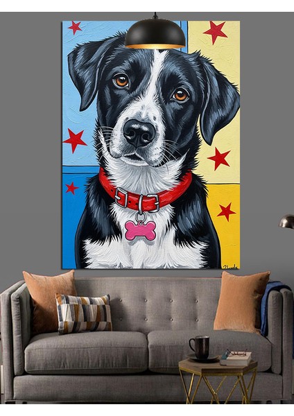 Siyah Beyaz Sevimli Köpek Portresi Dekoratif Kanvas - Mdf Ahşap Tablo fırsatları
