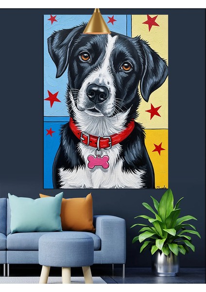 Siyah Beyaz Sevimli Köpek Portresi Dekoratif Kanvas - Mdf Ahşap Tablo indirimleri