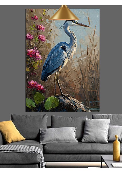 Mavi Beyaz Balıkçıl Kuşu Gölde Dekoratif Kanvas - Mdf Ahşap Tablo fiyatları