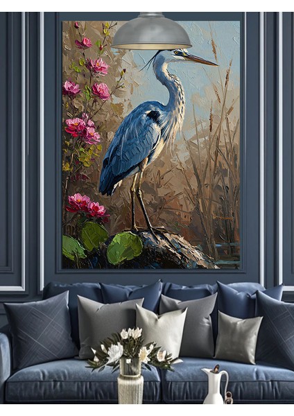 Mavi Beyaz Balıkçıl Kuşu Gölde Dekoratif Kanvas - Mdf Ahşap Tablo modelleri