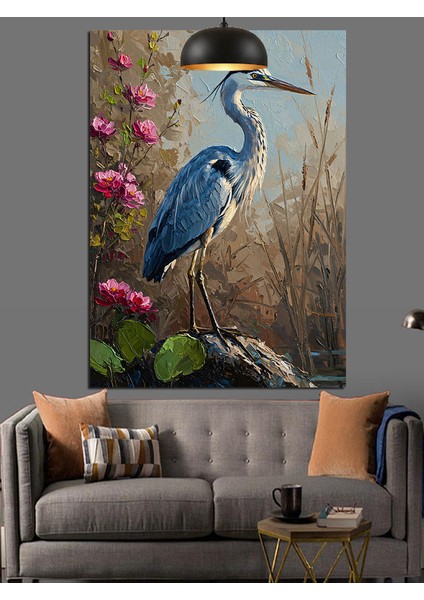 Mavi Beyaz Balıkçıl Kuşu Gölde Dekoratif Kanvas - Mdf Ahşap Tablo fırsatları