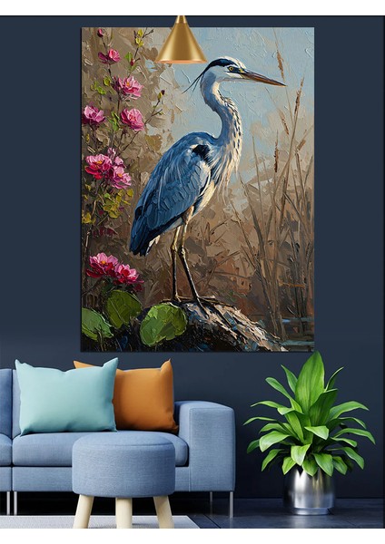 Mavi Beyaz Balıkçıl Kuşu Gölde Dekoratif Kanvas - Mdf Ahşap Tablo indirimleri