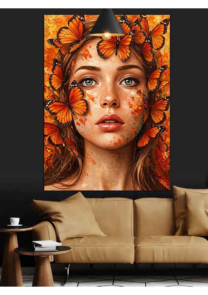Kızıl Kelebek Saçlı Kadın Portresi Dekoratif Kanvas - Mdf Ahşap Tablo modelleri