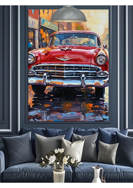 Klasik Kırmızı Araba Dekoratif Kanvas - Mdf Ahşap Tablo