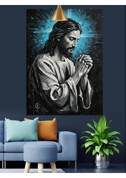 Dua Eden Isa Figürü Dekoratif Kanvas - Mdf Ahşap Tablo