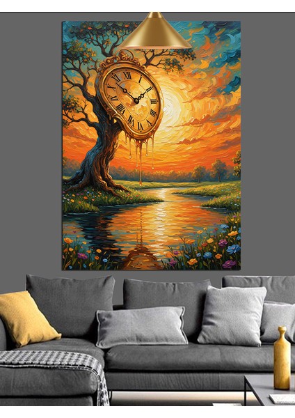 Günbatımında Ormandaki Saat Ağacı Dekoratif Kanvas - Mdf Ahşap Tablo fiyatları