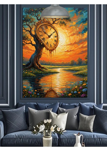 Günbatımında Ormandaki Saat Ağacı Dekoratif Kanvas - Mdf Ahşap Tablo modelleri