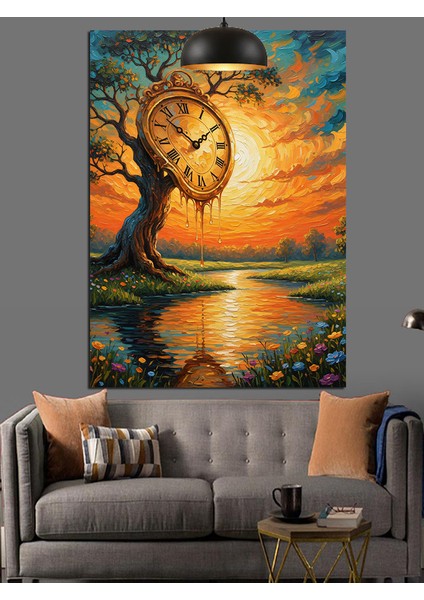 Günbatımında Ormandaki Saat Ağacı Dekoratif Kanvas - Mdf Ahşap Tablo fırsatları