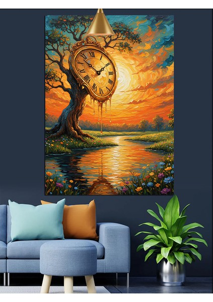 Günbatımında Ormandaki Saat Ağacı Dekoratif Kanvas - Mdf Ahşap Tablo indirimleri