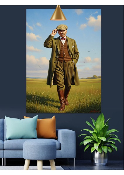 Mustafa Kemal Atatürk Doğada Yürüyor Dekoratif Kanvas - Mdf Ahşap Tablo