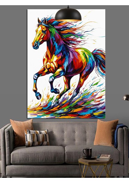 Koşan Renkli At Figürü Dekoratif Kanvas - Mdf Ahşap Tablo fiyatları