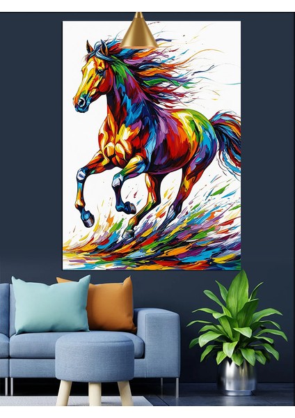 Koşan Renkli At Figürü Dekoratif Kanvas - Mdf Ahşap Tablo modelleri