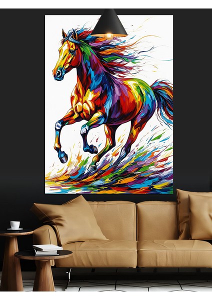 Koşan Renkli At Figürü Dekoratif Kanvas - Mdf Ahşap Tablo fırsatları