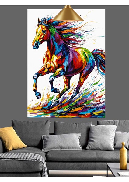 Koşan Renkli At Figürü Dekoratif Kanvas - Mdf Ahşap Tablo indirimleri