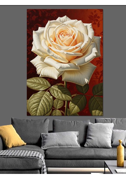 Beyaz Gül Klasik Sanat Dekoratif Kanvas - Mdf Ahşap Tablo