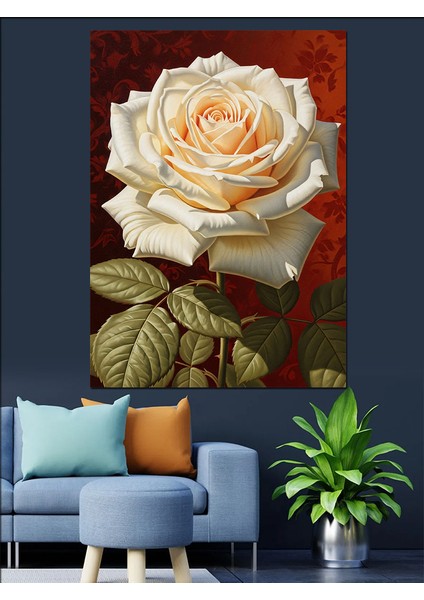 Beyaz Gül Klasik Sanat Dekoratif Kanvas - Mdf Ahşap Tablo modelleri