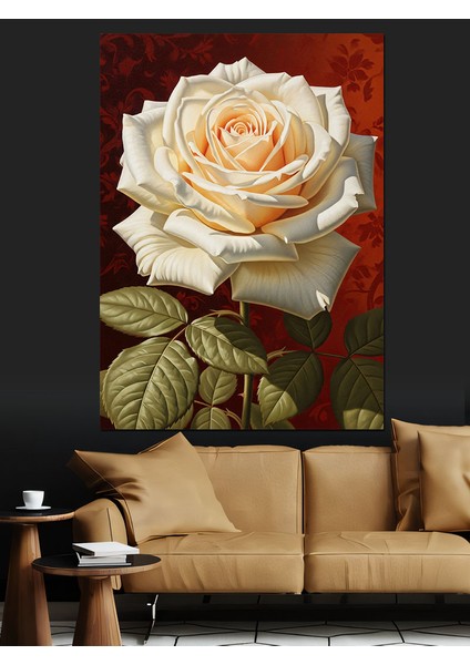 Beyaz Gül Klasik Sanat Dekoratif Kanvas - Mdf Ahşap Tablo fırsatları