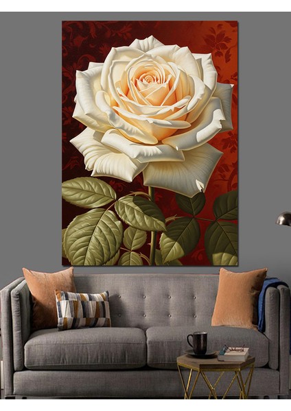 Beyaz Gül Klasik Sanat Dekoratif Kanvas - Mdf Ahşap Tablo indirimleri