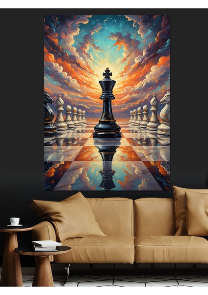 Satranç Kral Kraliçe Figürleri Dekoratif Kanvas - Mdf Ahşap Tablo