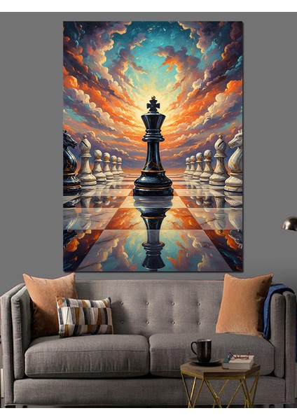 Satranç Kral Kraliçe Figürleri Dekoratif Kanvas - Mdf Ahşap Tablo fiyatları