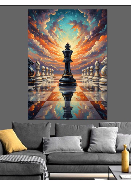 Satranç Kral Kraliçe Figürleri Dekoratif Kanvas - Mdf Ahşap Tablo modelleri