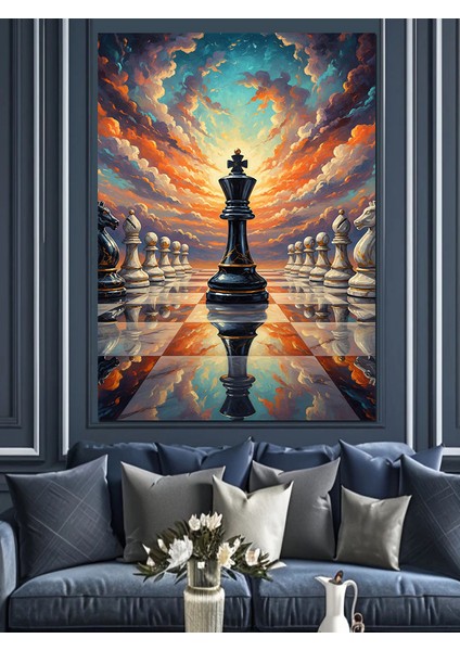 Satranç Kral Kraliçe Figürleri Dekoratif Kanvas - Mdf Ahşap Tablo fırsatları