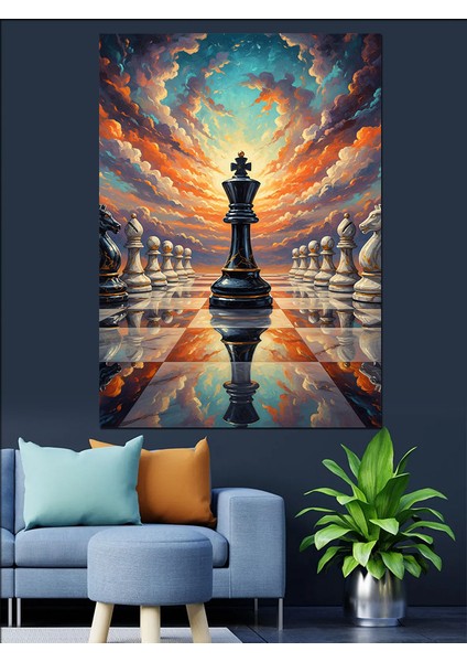 Satranç Kral Kraliçe Figürleri Dekoratif Kanvas - Mdf Ahşap Tablo indirimleri