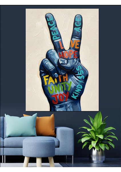 Barış Işareti El Boyaması Dekoratif Kanvas - Mdf Ahşap Tablo