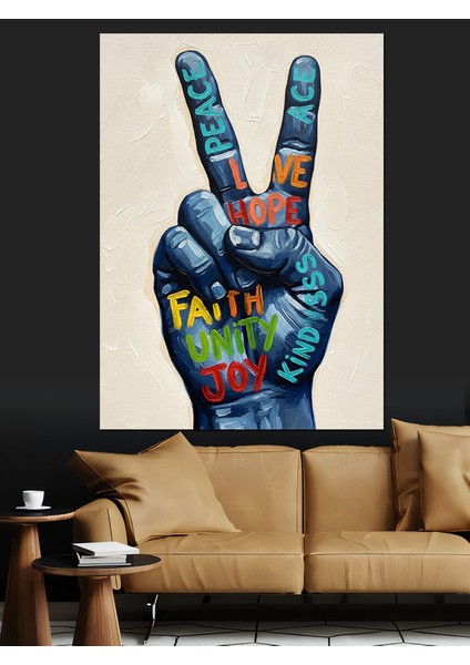 Barış Işareti El Boyaması Dekoratif Kanvas - Mdf Ahşap Tablo fiyatları