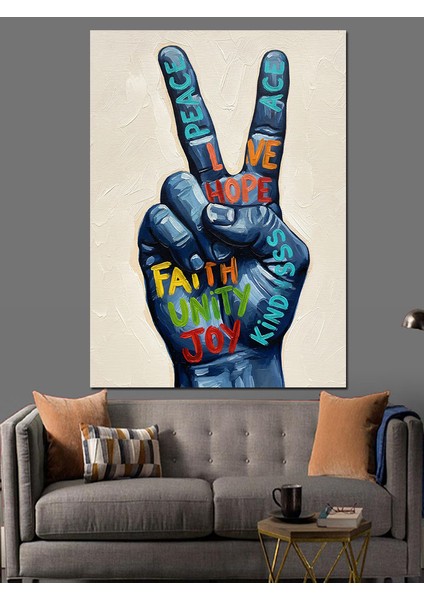 Barış Işareti El Boyaması Dekoratif Kanvas - Mdf Ahşap Tablo modelleri