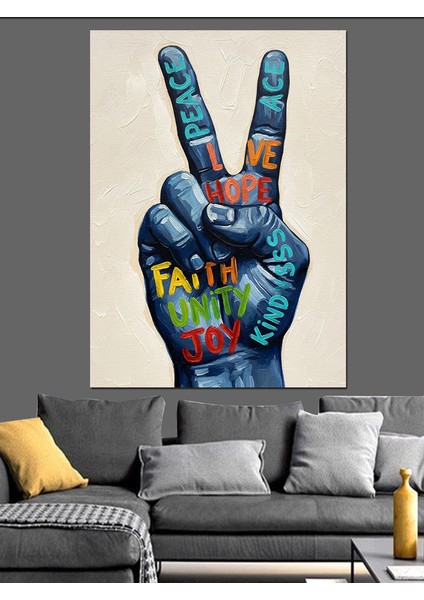 Barış Işareti El Boyaması Dekoratif Kanvas - Mdf Ahşap Tablo fırsatları