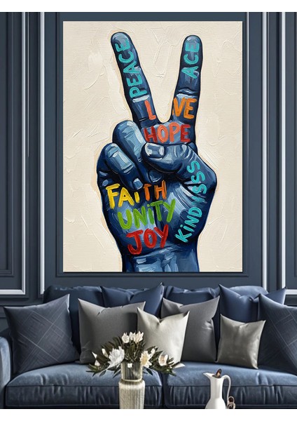 Barış Işareti El Boyaması Dekoratif Kanvas - Mdf Ahşap Tablo indirimleri