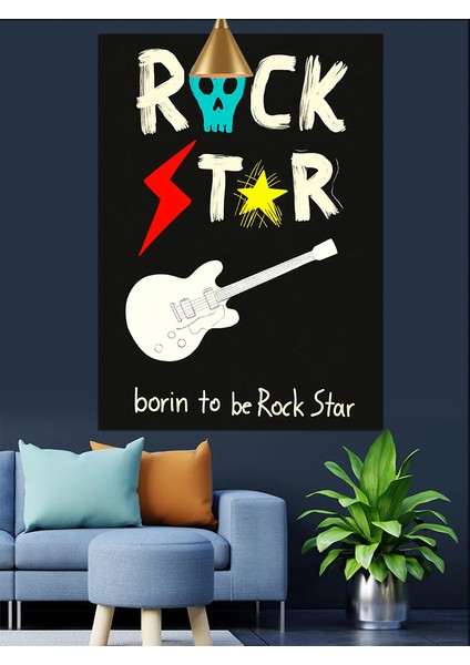 Rock Star Gitar Afişi Dekoratif Kanvas - Mdf Ahşap Tablo