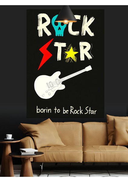 Rock Star Gitar Afişi Dekoratif Kanvas - Mdf Ahşap Tablo fiyatları