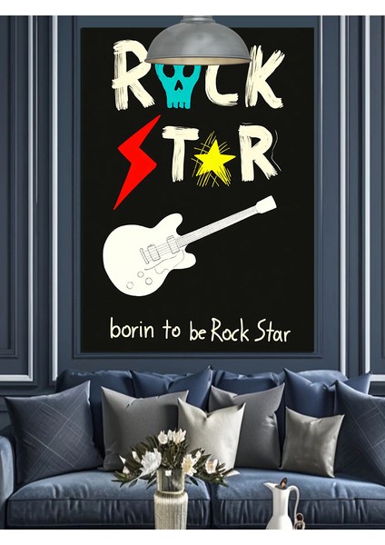 Rock Star Gitar Afişi Dekoratif Kanvas - Mdf Ahşap Tablo fırsatları
