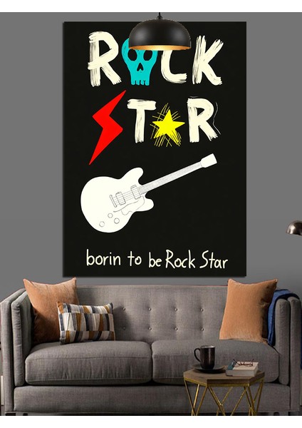 Rock Star Gitar Afişi Dekoratif Kanvas - Mdf Ahşap Tablo indirimleri