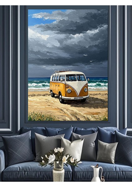 Denizde Klasik Sarı Araba Dekoratif Kanvas - Mdf Ahşap Tablo fiyatları