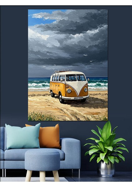 Denizde Klasik Sarı Araba Dekoratif Kanvas - Mdf Ahşap Tablo modelleri