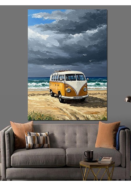 Denizde Klasik Sarı Araba Dekoratif Kanvas - Mdf Ahşap Tablo indirimleri