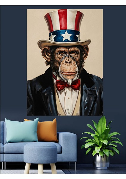 Silindir Şapkalı Maymun Politikacı Dekoratif Kanvas - Mdf Ahşap Tablo modelleri